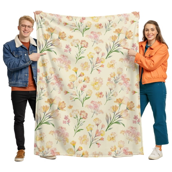 Flannel Throw Blanket for Couch Sofa Bed, Seamless Pink Yellow Flower Soft Cozy Warm Fuzzy Blanket 40x50in