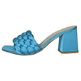thumbnail image 2 of Soda Shoes Women Block High Heel Sandals Braided Band Square Toe Satin SHAUNA-S Turquoise Blue 6, 2 of 3