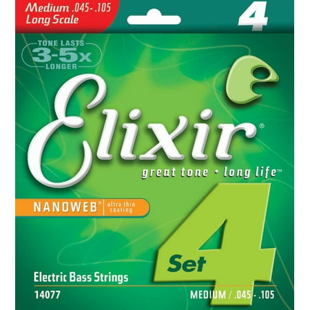 Elixir Nanoweb 4-String Long-Scale Medium Gauge Bass (Best Flatwound Bass Strings)