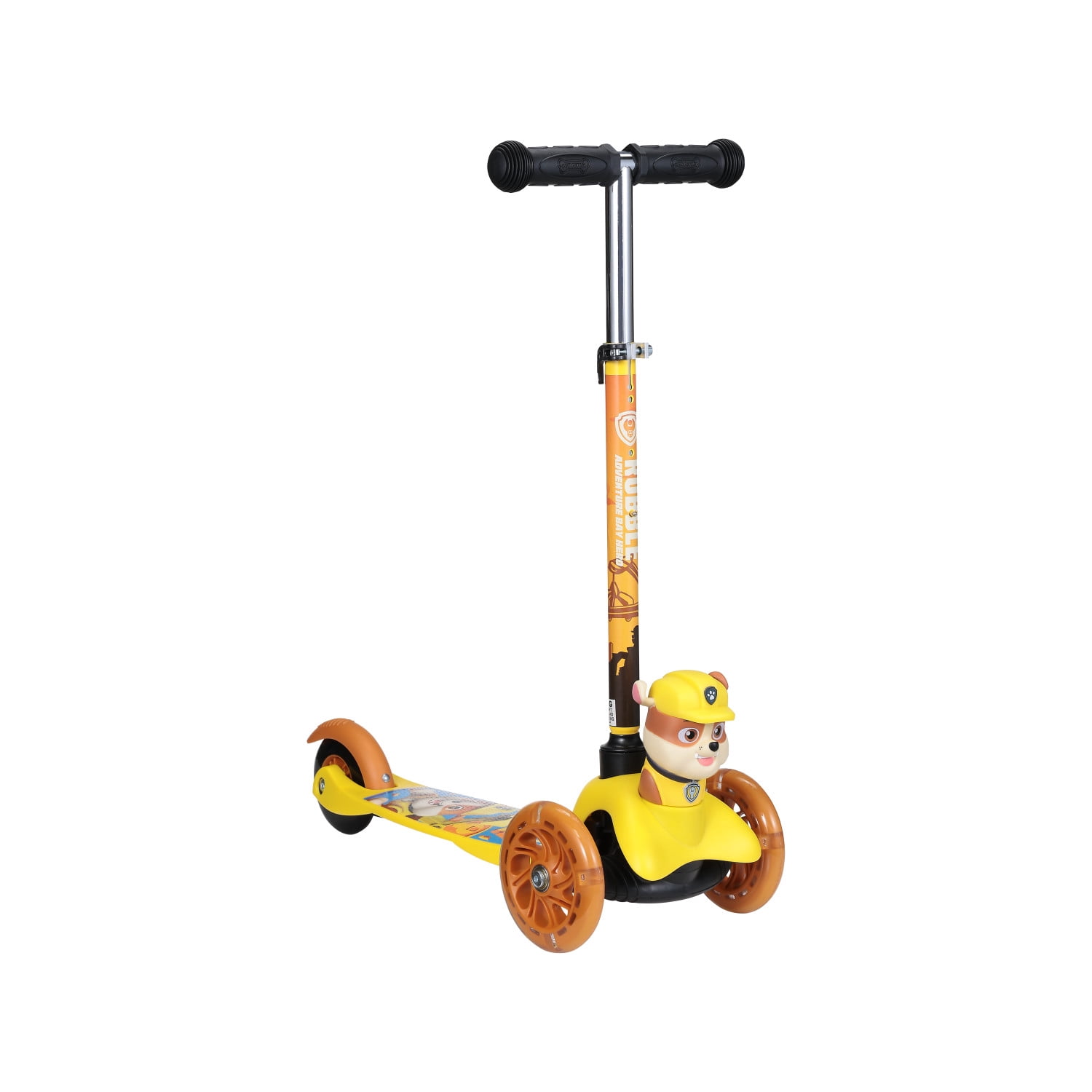 Paw Patrol Rubble Ride-N-Glide Buddies 3D Toddler Scooter, 3 Wheel Kick Scooter for Kids Ages 3+, Yellow