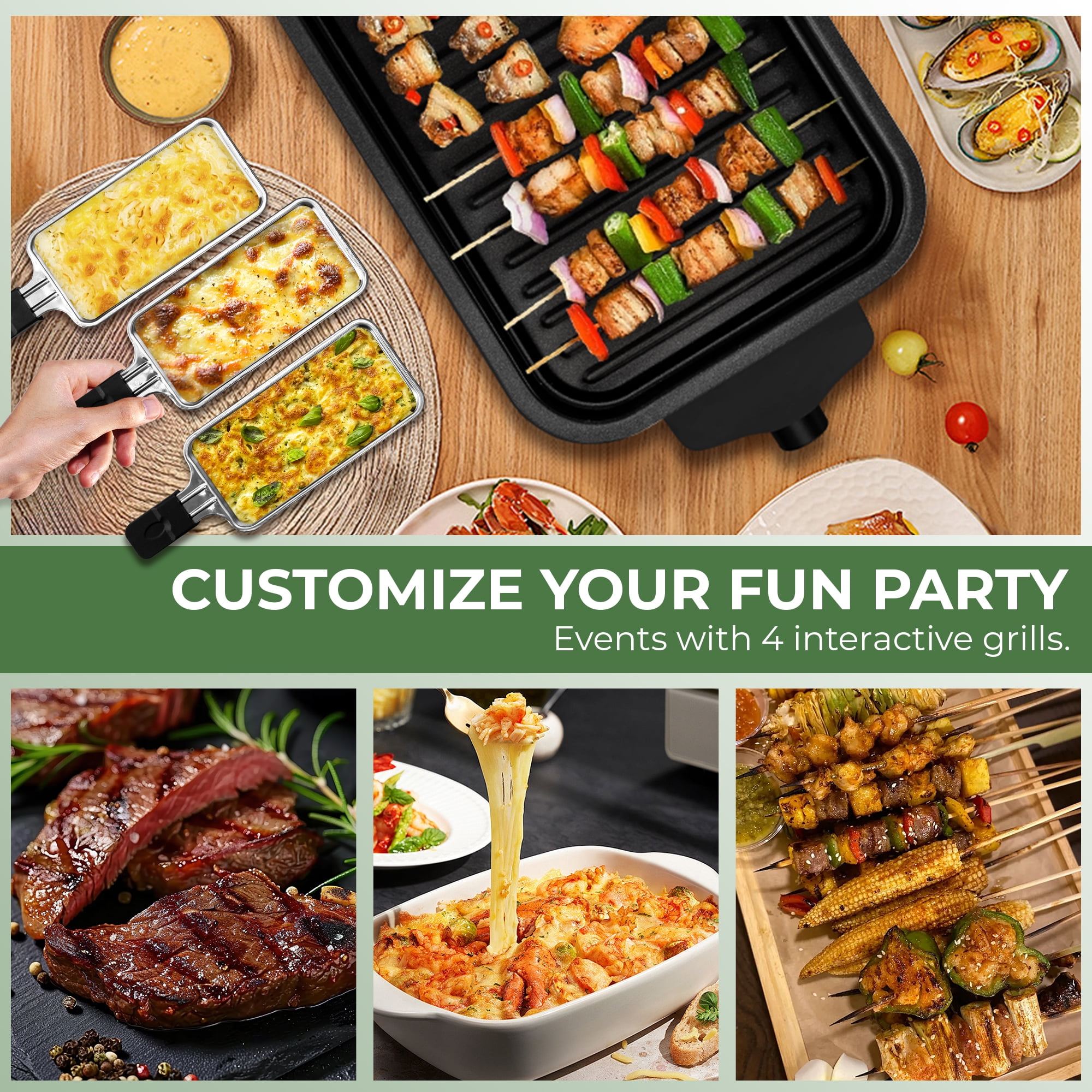 SUSLAS Electric Indoor Grill & Griddle, 1500W Smokeless Design with 3 Removable Nonstick Plates, Dishwasher Safe, Adjustable Temperature Control for Indoor Cooking(green)