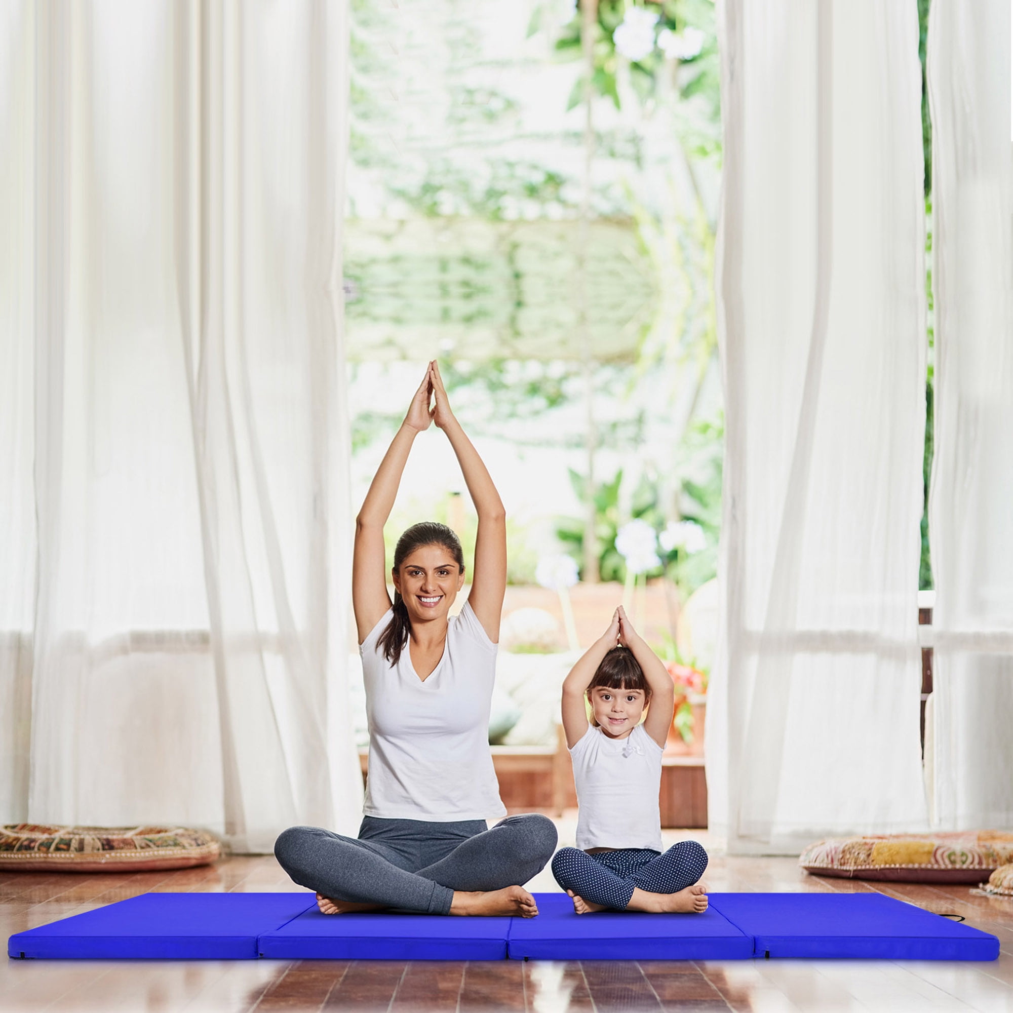 Gymax Tapis De Gymnastique Pliant 4'x4'' Avec Poignées Pour Maison Gym Yoga MMA Rose