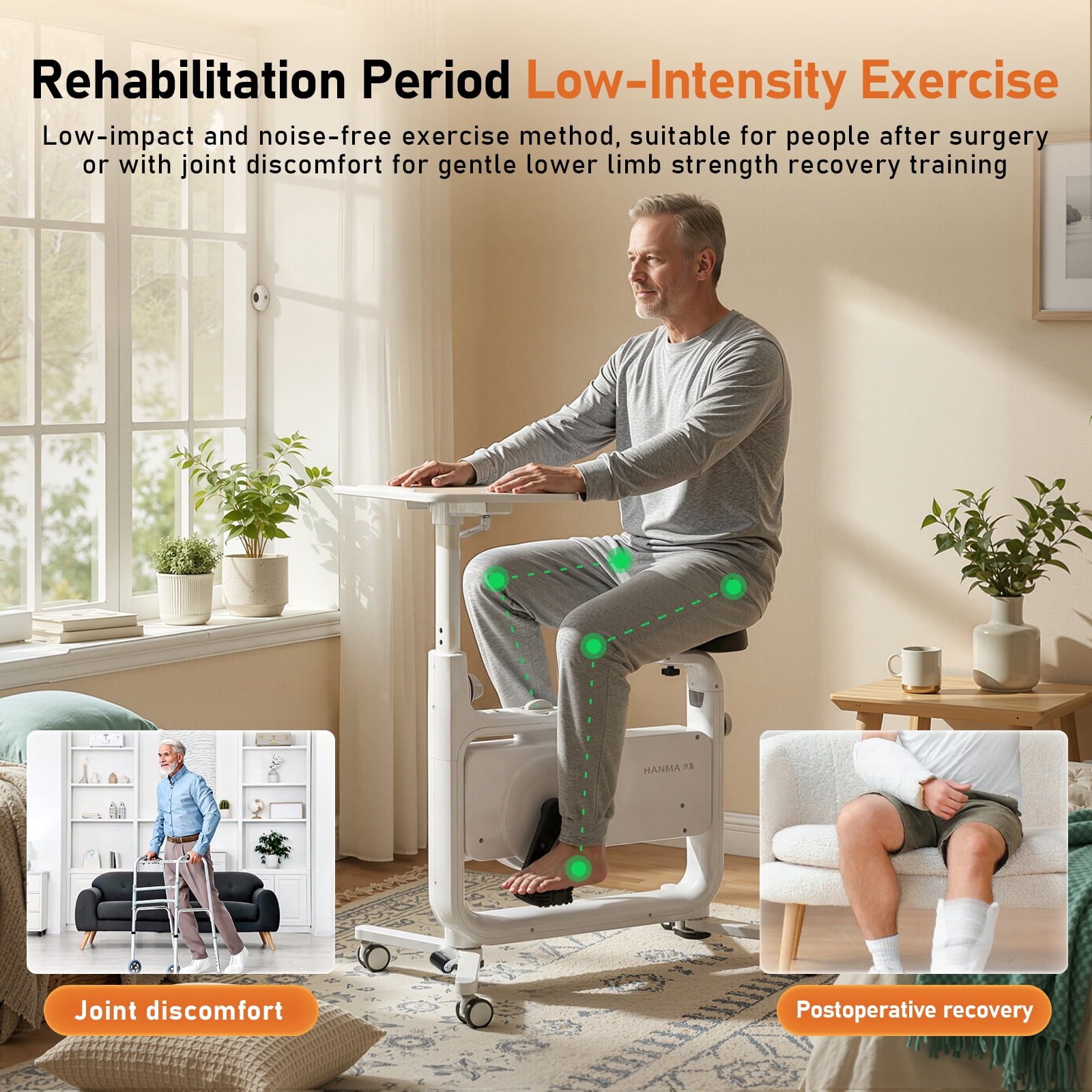 901A Magnetic Control Exercise Bike with Adjustable Desktop, 264LBS Heavy Duty 8-Level Resistance Indoor Stationary Bike Ultra Quiet Under Desk Cycling Trainer for Home Office Workout