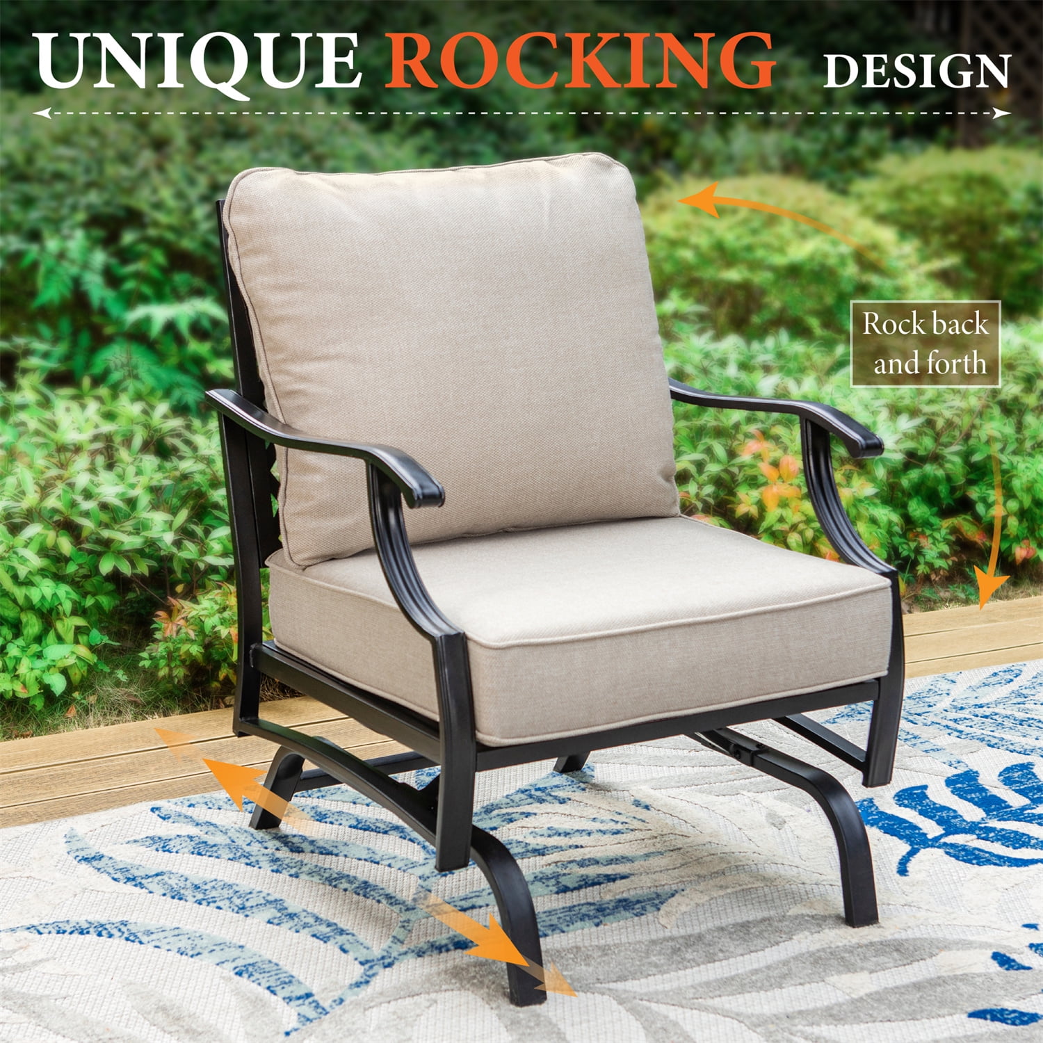 MF Studio 5-Seat Patio Conversation Set Metal Outdoor Furniture Sofa Set for 5 Person Beige