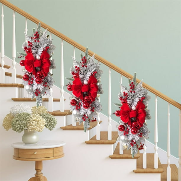Christmas Swags and Garlands with Lights Cordless Stairway Swag