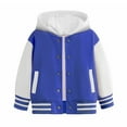 thumbnail image 1 of WEIYLL Boy's Tops Child Autumn Spring Long Sleeved Color Block Baseball Hooded Blue Jacket for 13-14 Years, 1 of 6