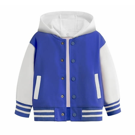 Kiijoy Big Boys Hooded Baseball Jacket Color Block Varsity Active Hoodie Sizes 11-12