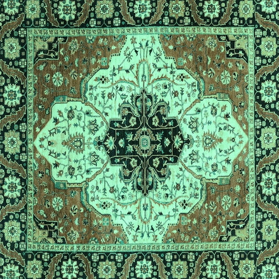 Ahgly Company Machine Washable Indoor Square Abstract Turquoise Blue Modern Area Rugs, 6' Square