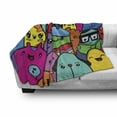 thumbnail image 3 of Indie Soft Flannel Fleece Throw Blanket, Hand Drawn Colorful Doodle of Funny Crazy Monster Buddies Group Drawing Style, Cozy Plush for Indoor and Outdoor Use, 60" x 80", Multicolor, by Ambesonne, 3 of 6