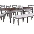 thumbnail image 6 of Light Gray 8pc Dining Set 2-Tone Dining Table Ladder Back Chairs Upholstered Seat Bench Contemporary Wooden Furniture, 6 of 9