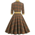 thumbnail image 5 of Njagoc3 Womens Long Sleeve Plaid Fit & Flare Dress, Vintage Casual Gown, Fall Party & Daily Wear, 5 of 5