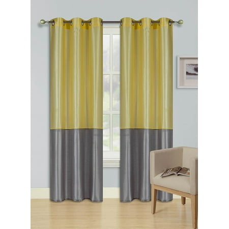 Curtains Silver Grey 1pcYELLOW SILVER GRAY (EID) LINED FOAM BACKING BLACKOUT Faux Silk Drape Panel Top Chrome Metallic Grommet Window Curtain Treatment Drape 2 Shade 37 wide x 84 length ()