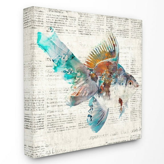 The Stupell Home Decor Collection Goldfish on Aged Newsprint Wall Art