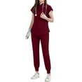 thumbnail image 4 of WULMLEO Womens Scrub Sets 2 Piece Crew Neck Petite Scrubs Outfits Medical Sleeveless Spring Nursing Workwear Tank Tops and Pants Soft Comfortable Trendy Stretch Nurse Uniform Wine 2XL, 4 of 4