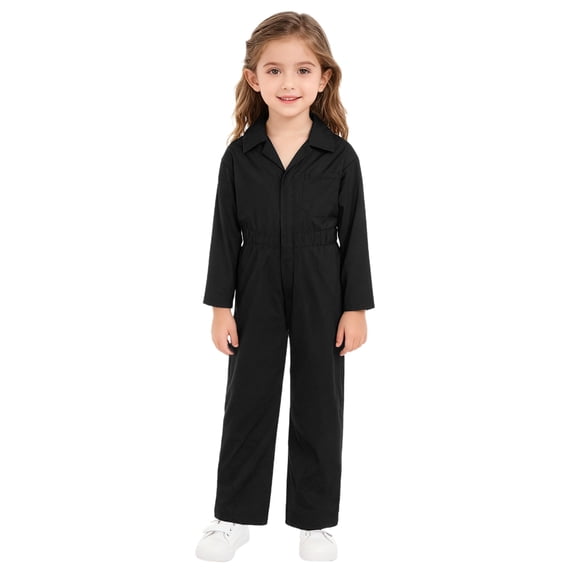 Raenseen Kids Boys Mechanic Coveralls Long Sleeve One Piece Flightsuit Overalls Jumpsuit Boiler Suit Black 10