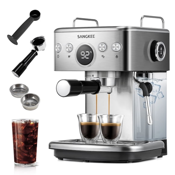 Cafetera Espresso SANGKEE 20 Bares, Temperatura Ajustable, Café Frío/Caliente, Espumador, Depósito 1.5L, ESI2