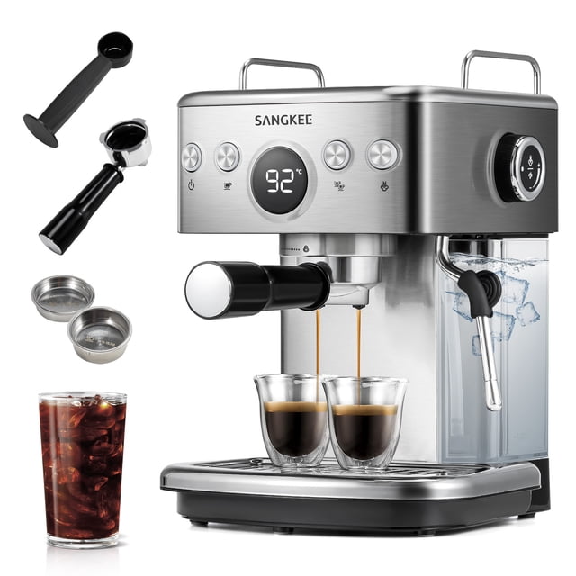 Cafetera Espresso SANGKEE 20 Bares, Temperatura Ajustable, Café Frío/Caliente, Espumador, Depósito 1.5L, ESI2