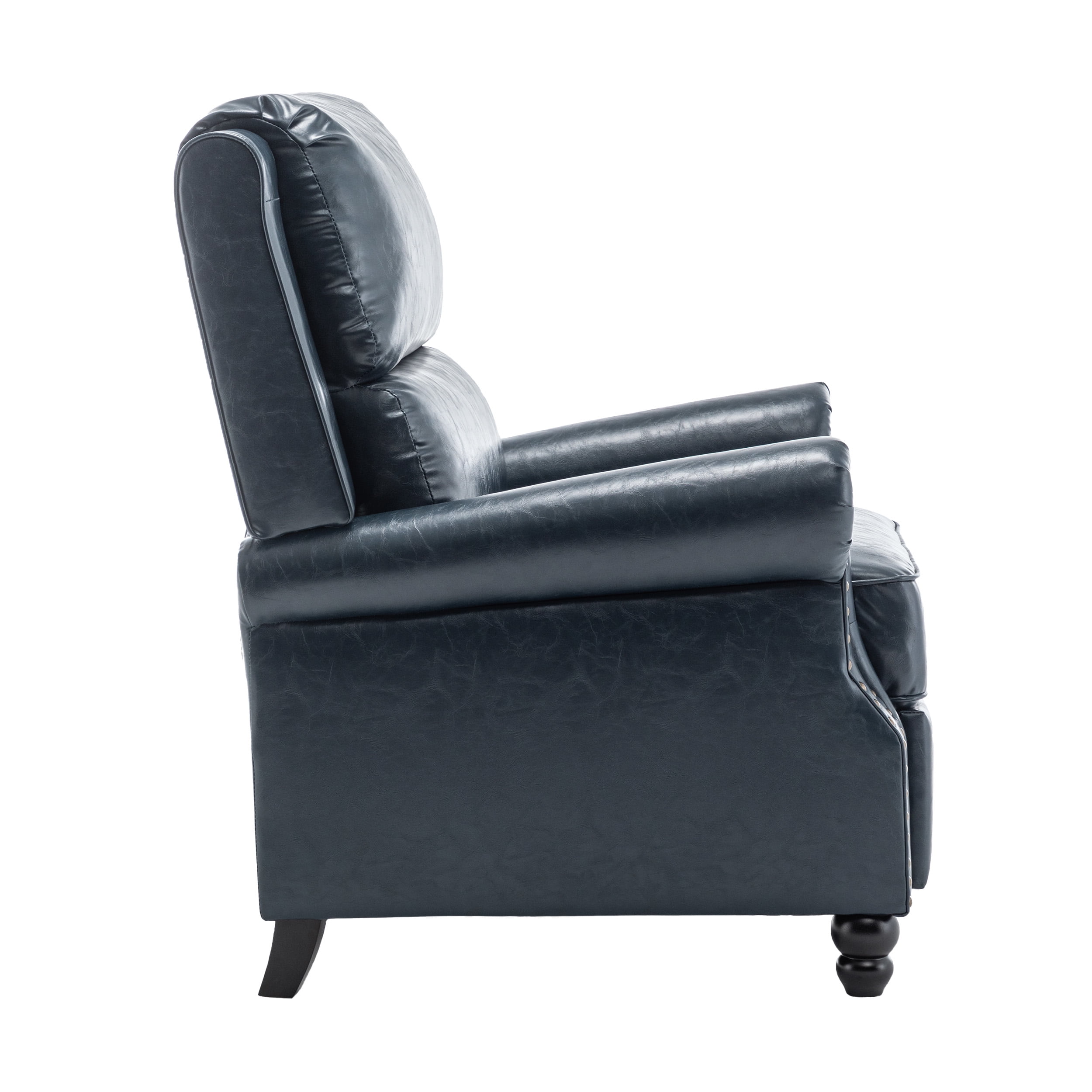 Push Back Recliner Armchair Faux Leather Wingback Accent Chair for Living Room,Navy Blue