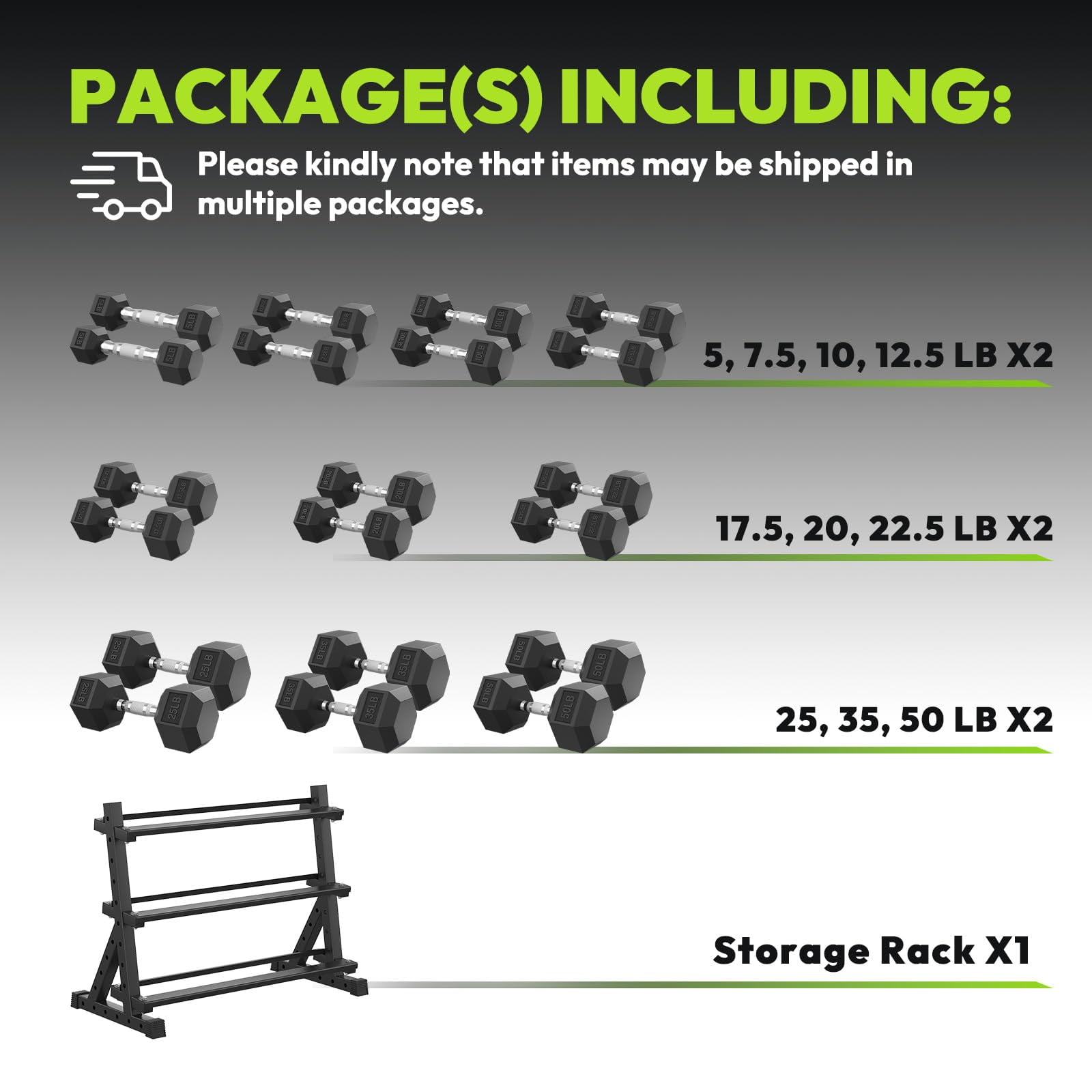 HANDBODE 410 lb Dumbbell Set Rubber Encased Hex Dumbbell Free Weights Dumbbells Set Home Weight Set with 3-Tier Dumbbell Rack