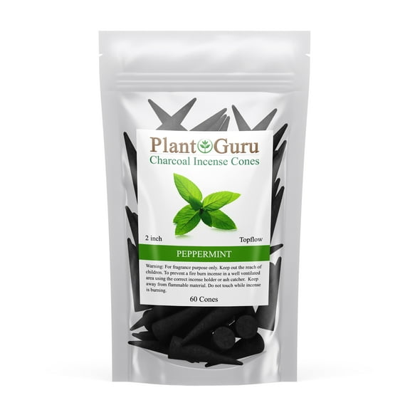 Peppermint Charcoal Incense Cones 2" TOPFLOW - 60 Pack Bulk - Natural Scented Cones Handmade Hand Dipped