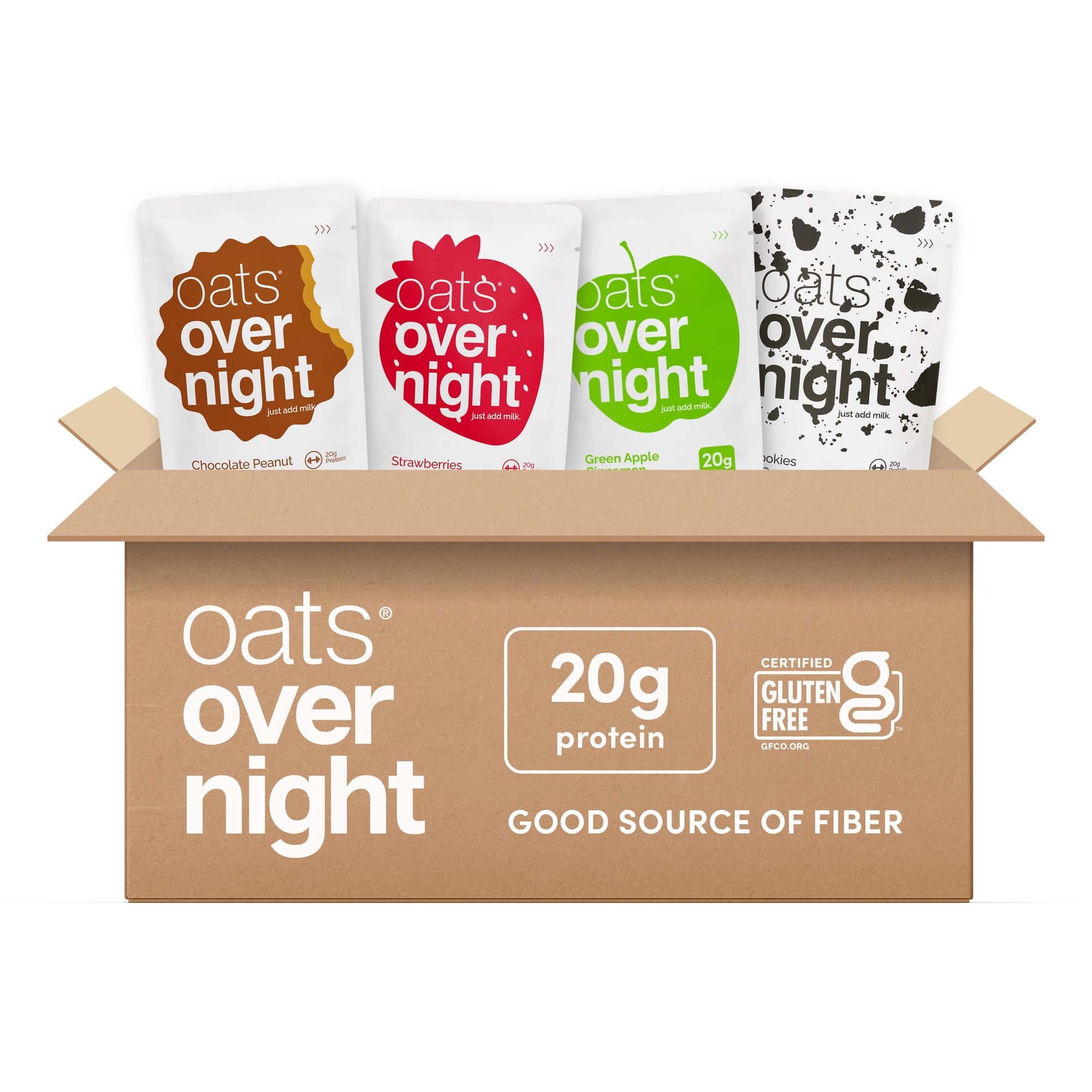 Oats Overnight -Classic Variety Pack High Protein, High Fiber Breakfast Shake - Gluten Free, Non GMO Oatmeal Strawberries & Cream, Green Apple Cinnamon & More (8 Pack)