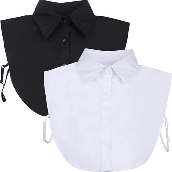 2 Pack Detachable False Collar for Women - Cotton Dress Shirt Collar Inserts for Blouses, Sweaters & Office Wear