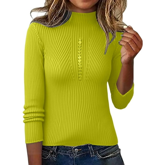 HJYCHN Women Long Sleeve Knit Pullover Sweater Top with Soft Comfortable Casual Crewneck Blouse for Everyday Wear Sweaters Green M
