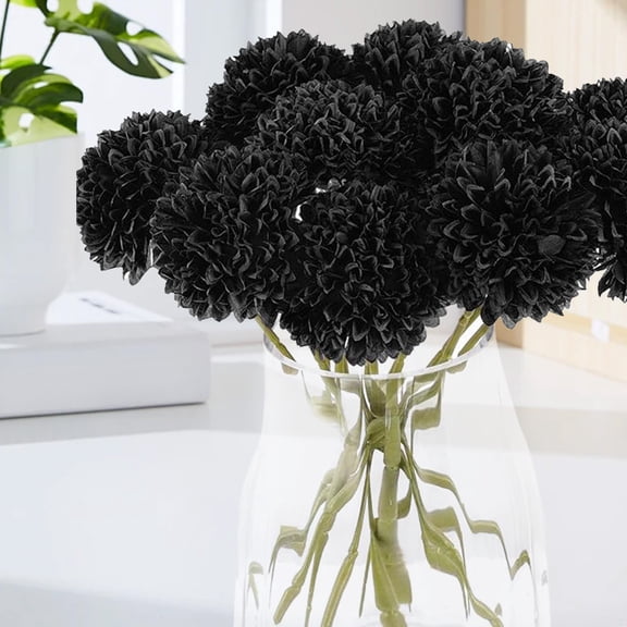 Artificial Outdoor Flowers,Faux Outdoor Plants,10 Pcs Artificial Chrysanthemums Flowers Silk Fake Mums Flowers For Halloween Ghothic Wedding Table Centerpiece Christmas Home Decor(Black)