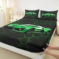 thumbnail image 3 of jejeloiu Boy Extreme Sport Twin Sheet Sets,Geometric Aesthetic Art Twin Fitted Sheet,Green Black Flat Sheet For Children,Super Cozy Room Decor,3-Piece, 3 of 7
