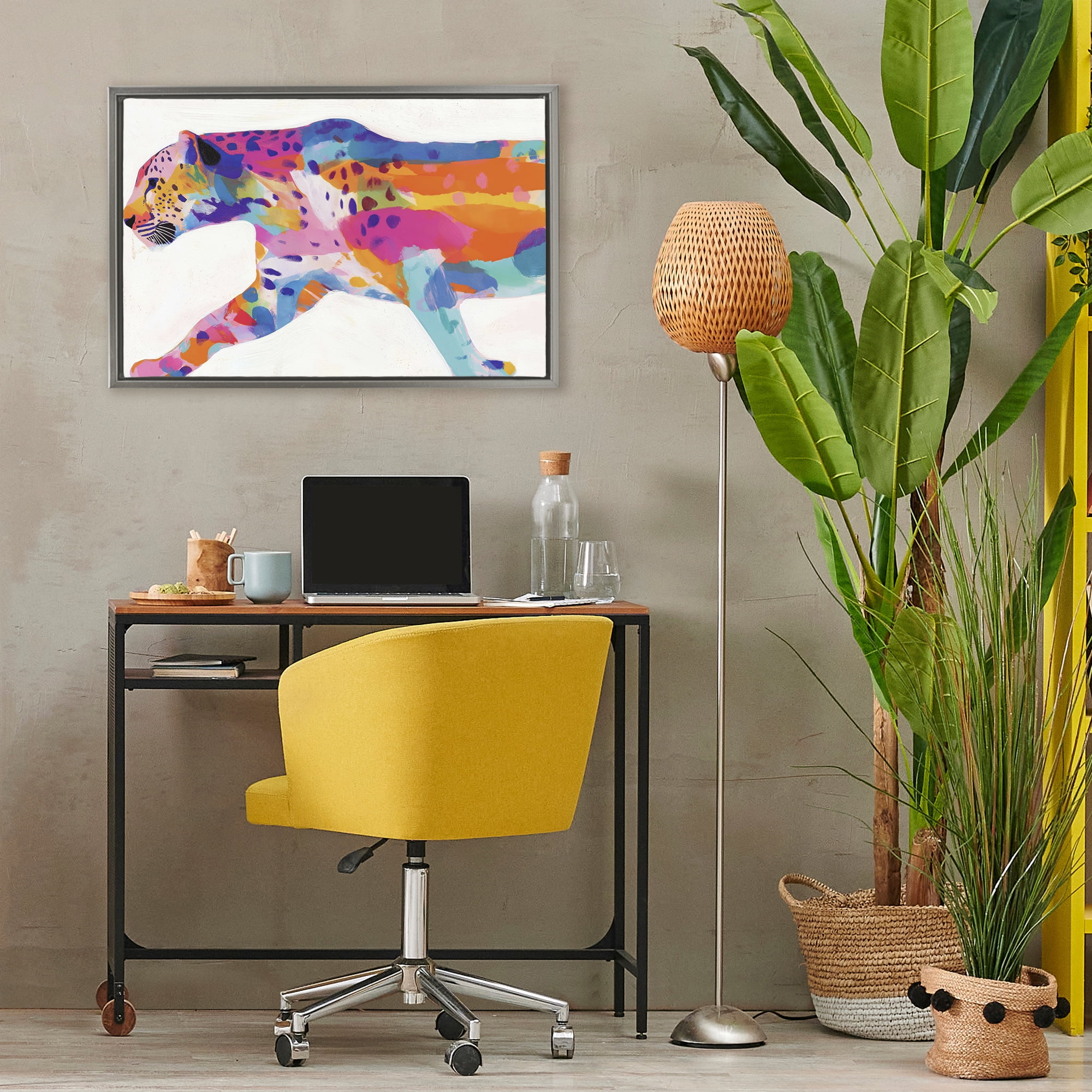 Stupell Industries Vibrant Hued Cheetah In Motion Gray Framed Floater Canvas Wall Art, design by Chromatic Storm Studio