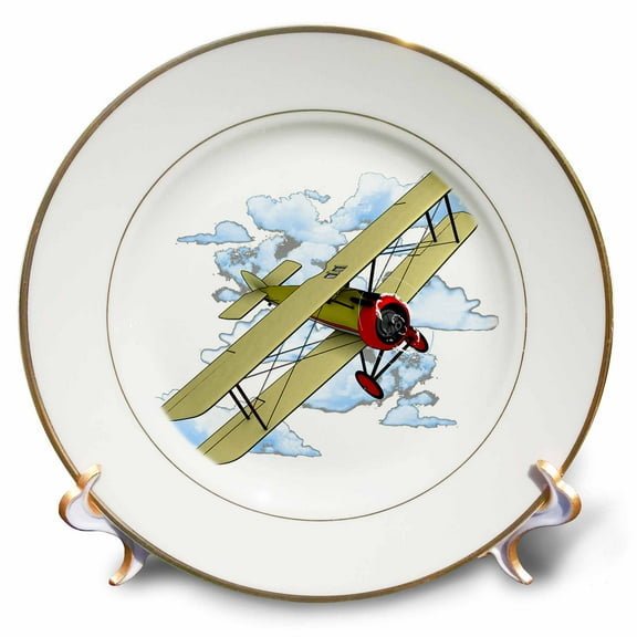3dRose, Classic vintage biplane for any aviator and pilot., 8 inch Porcelain Plate