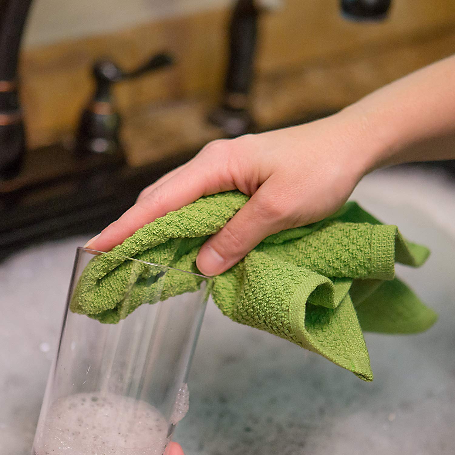 Sticky Toffee, 8 Pack, Cotton Terry Kitchen Dishcloth, Green