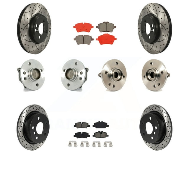 Transit Auto Front Rear Hub Bearings Assembly Coated Disc Brake Rotors and Semi-Metallic Pads Kit (10Pc) for Car 2015 Mini Cooper Convertible with 2.0L 1.5L with 294mm Diameter Rotor KBB-115851