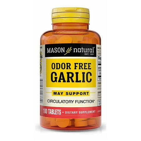 Mason Natural Garlic 200 mg Odor Free Allium Sativum Supplement - Supports Healthy Circulatory Function, 100 Tablets