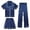 Dark Blue, variant on Krdevn Kids' 3-Piece Satin Pajama Set, Silk-Like Button-Down Short Sleeve Top with Shorts & Pants, Unisex Sleepwear for Boys & Girls,4-5 Years