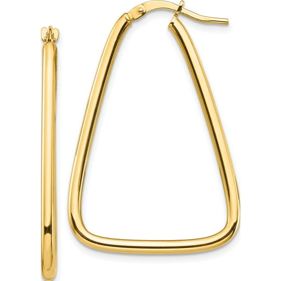 14K Yellow Gold 2mm Polished Triangle Hoop Earrings (36.76 X 25) Made In Peru tf1375