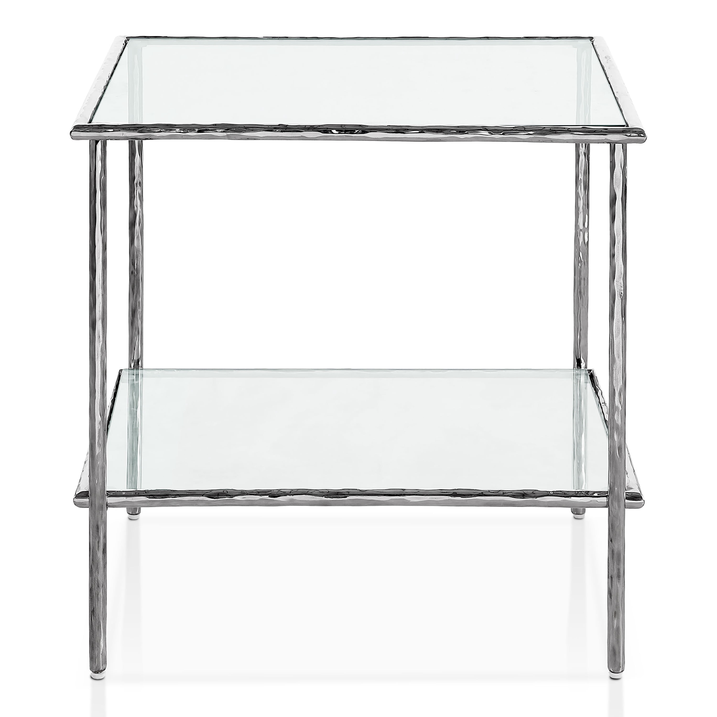 Furniture of America Zayen Modern Stainless Steel 1-Shelf End Table with Tempered Glass Top, Chrome