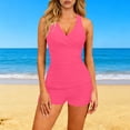 thumbnail image 4 of Xdegoge Women's Swim Romper with V-Neck and Shorts, Tummy Control, Pockets, Halter Neckline, One Piece Swimwear for Beach, Vacation, Resort Wear, 4 of 7
