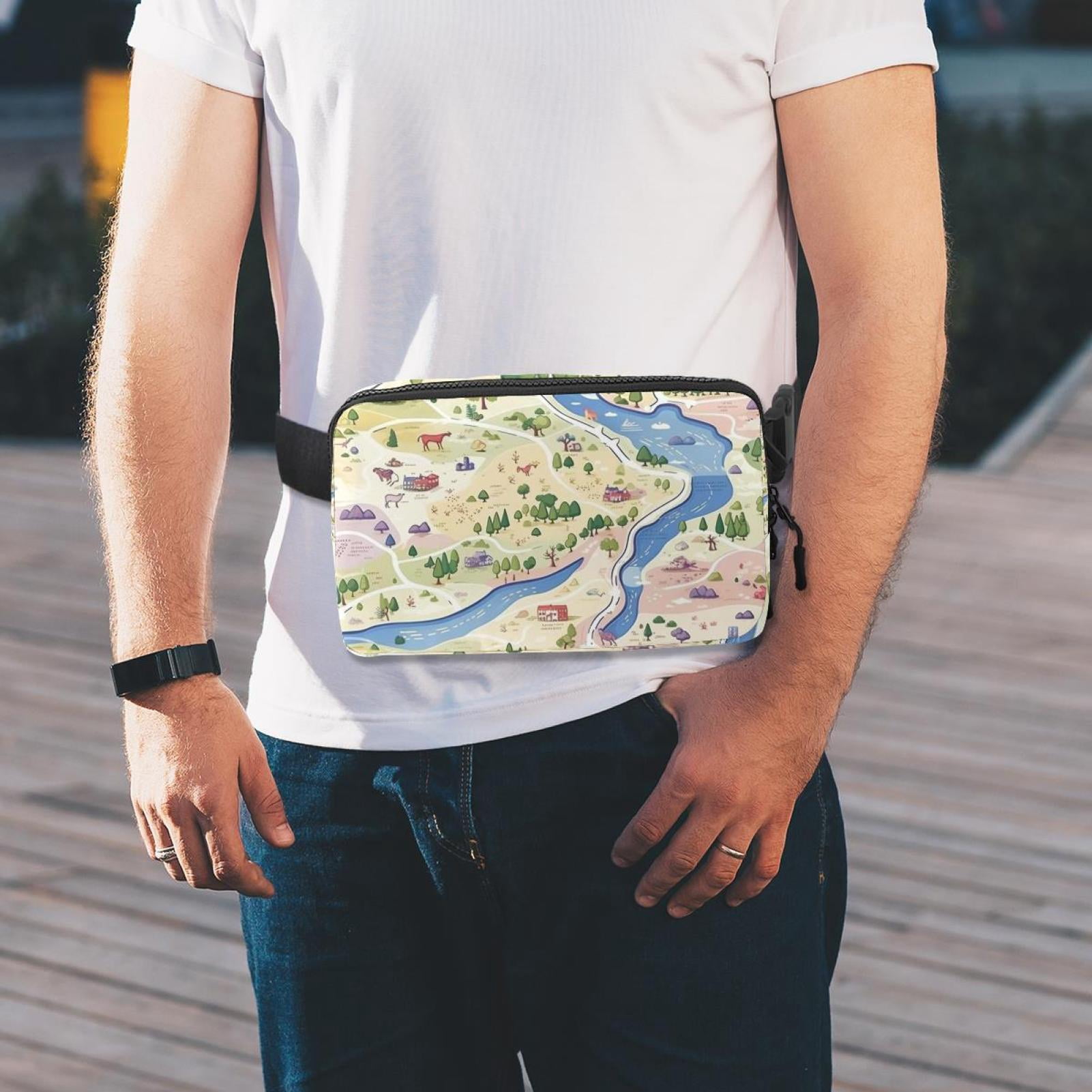 Map Lightweight Adjustable Belt Bag with Extension Strap - Unisex Running Waist Bag