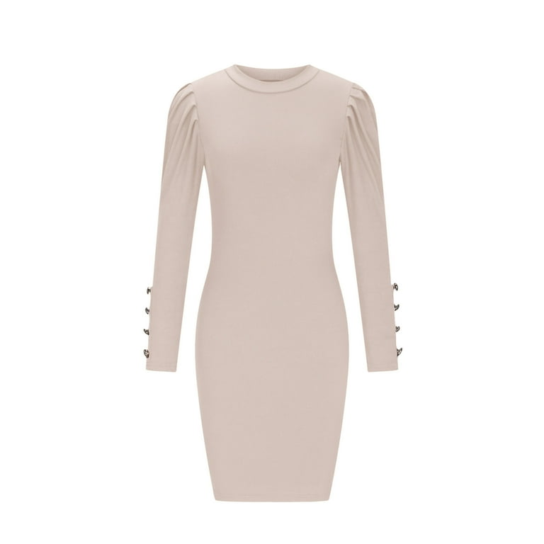 Dwaogom Women Fashion Round-Neck Long Sleeve Solid Color Shirring Fall Dress Halter Dresses For Women Mother Of The Bride Dresses Vacation Dresses For Dwaogom Women Fashion Round-Neck Long Sleeve Solid Color Shirring Fall Dress Halter Dresses For Women Mother Of The Bride Dresses Vacation Dresses For