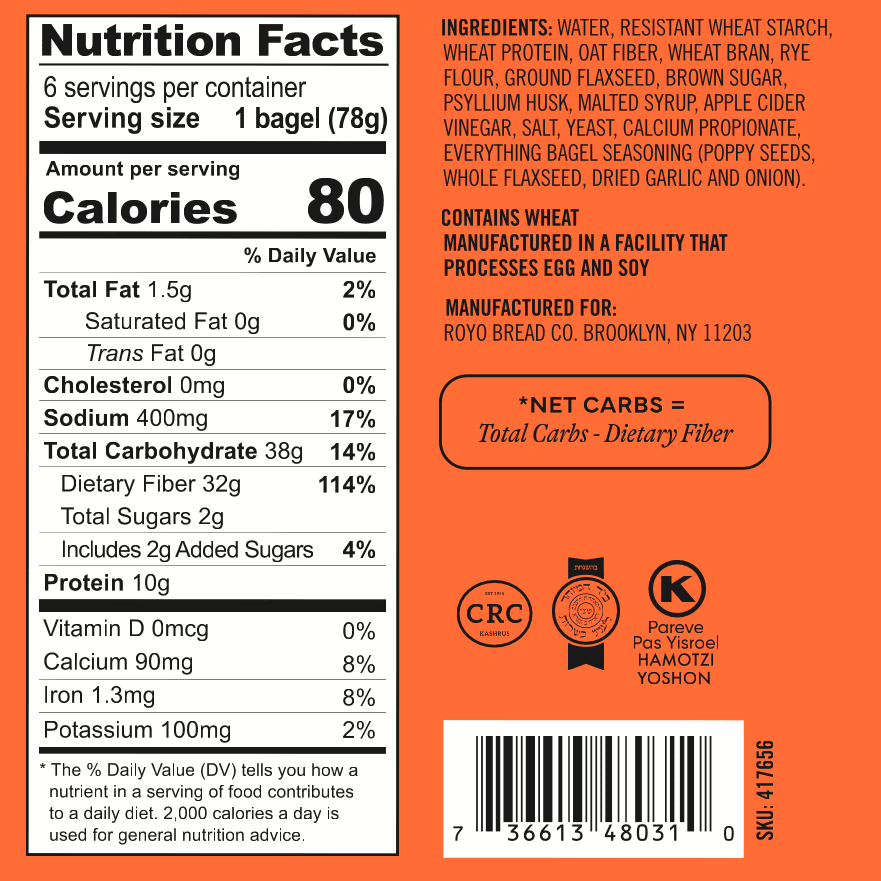 Royo Bread Co Low Carb New York Bagels (6 Bagels) Flavor: Everything