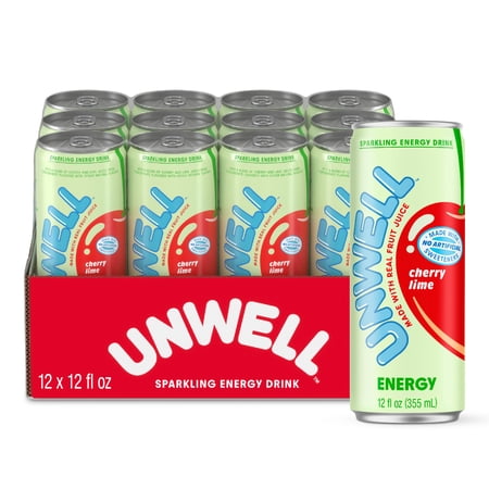 Unwell Sparkling Energy Drink, Electrolytes & Real Fruit Juice – Cherry Lime, 12 PK