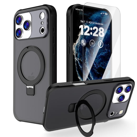 Dteck for iPhone 17 Pro Max Case with Magnetic Ring Stand, Compatible with MagSafe, Shockproof Translucent Protective Cover,Black