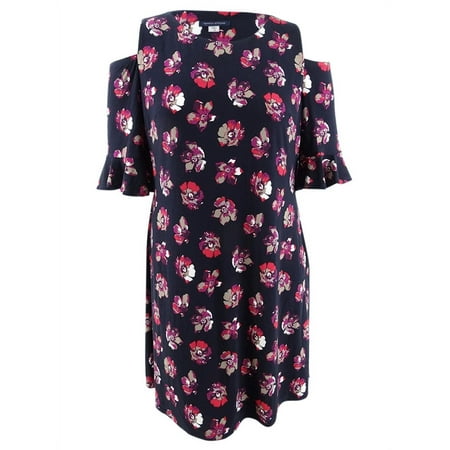 Tommy Hilfiger Women's Floral Cold-Shoulder A-Line Dress (18, Navy Multi)
