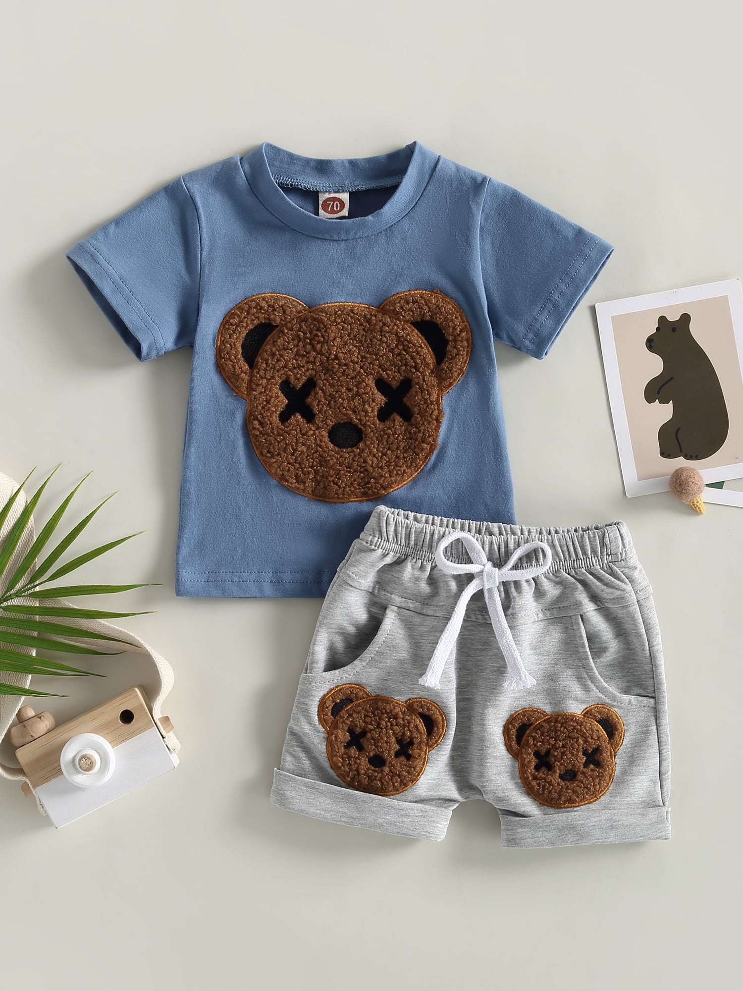 2pcs Baby Boy Cartoon Bear Design Short-sleeve Tee and Shorts Set