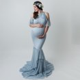 thumbnail image 4 of Odeerbi Maternity Dress for Photoshoot Womens Photography Props Lace Leaky Shoulders Floor-length Pregnant Dresses Blue, 4 of 5