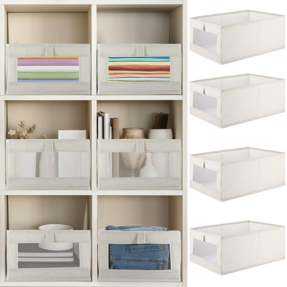 JunJuxs 4 Pack Foldable Linen Closet Organizers With Clear Window For Clothing Storage