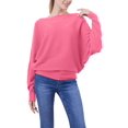 thumbnail image 3 of Women'S Solid Color Oversized Batwing Sleeve Boat Neck Long Sleeve Knit Sweater Loose Pullover Rose Pink One size, 3 of 6