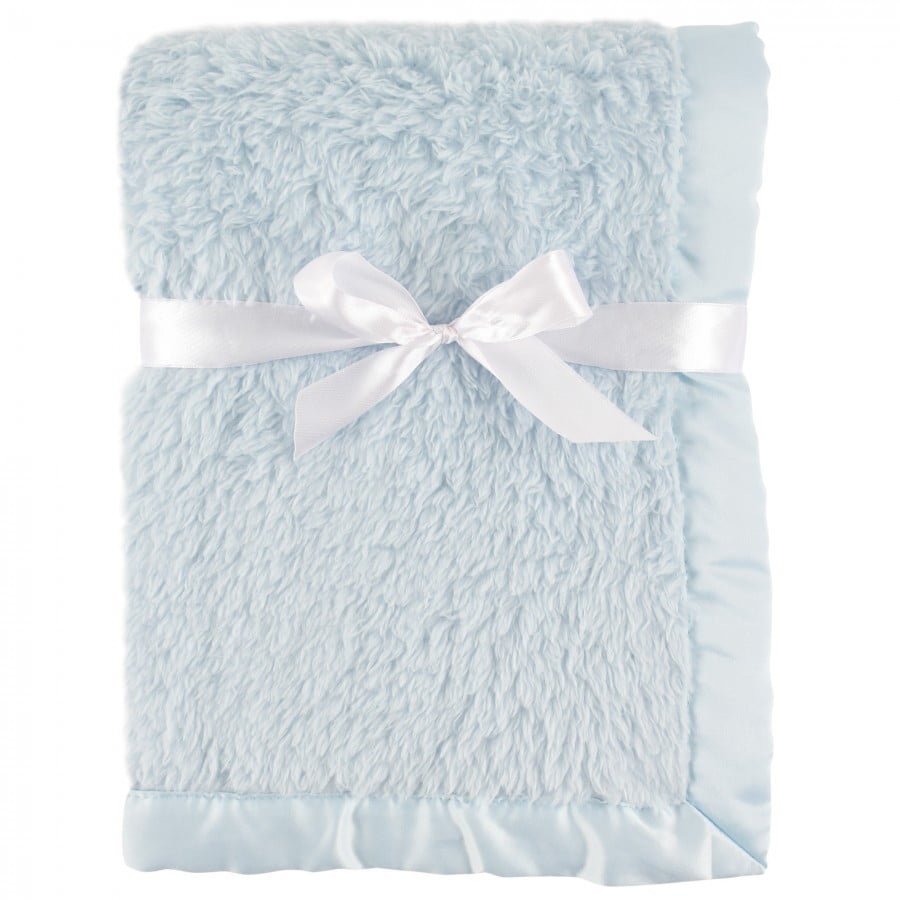 Hudson Baby Infant Boy Sherpa Plush Blanket with Satin Binding, Powder Blue, One Size