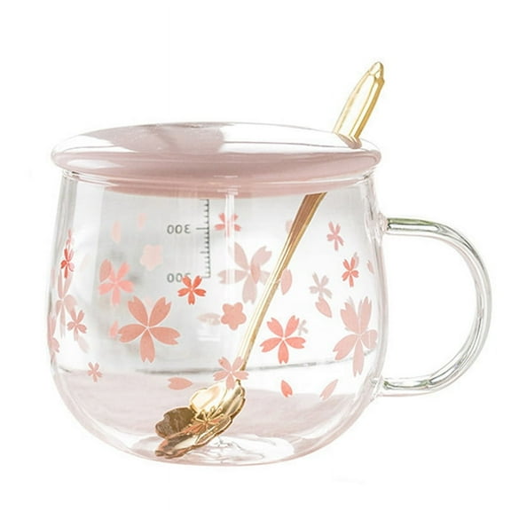 400Ml Glass Coffee Mug Cute Transparent Heat- Water Cup with Handle Lid Spoon ,D